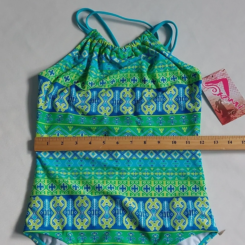 Kanu Surf  Girls Jasmine Halter One Piece Swimsuit Mahina Green Size‎ 14